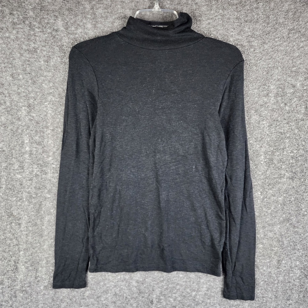 Aerie Top Womens M Real Soft Dark Grey Ribbed Turtleneck Long Sleeve EUC